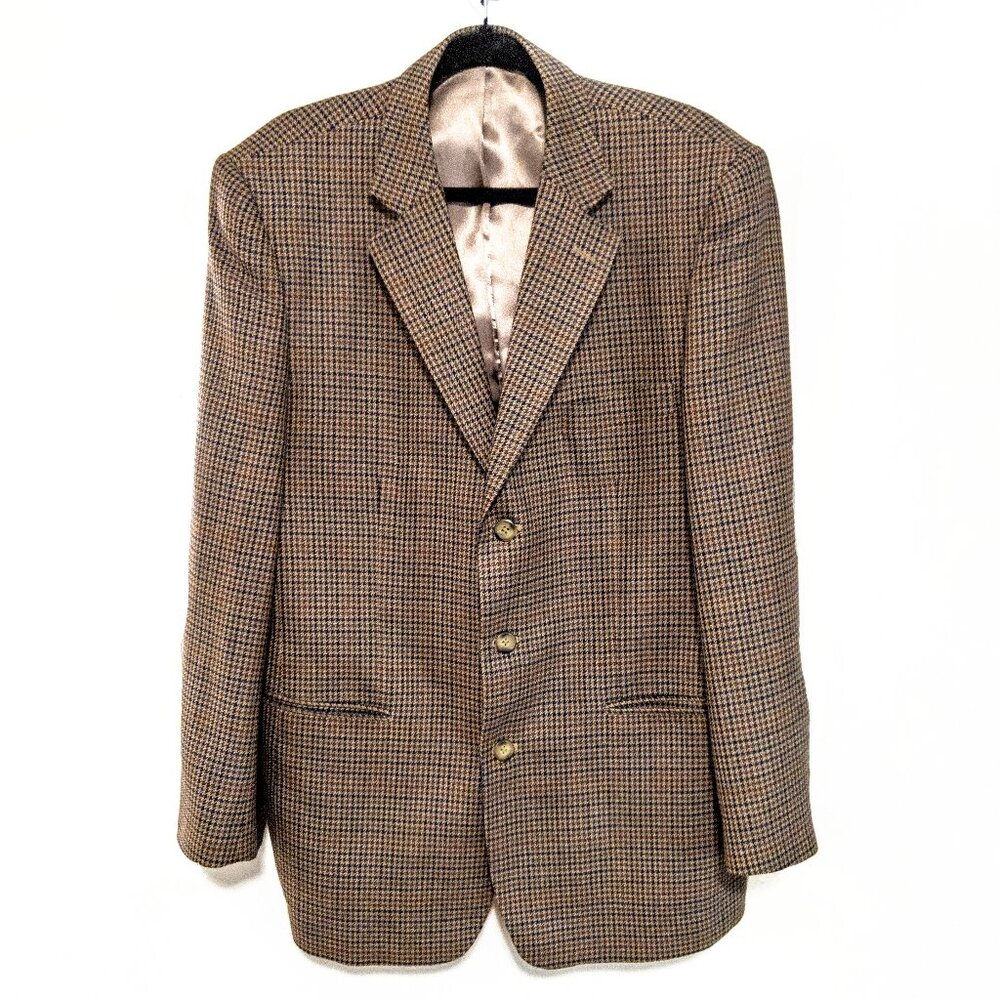 PROTOCOL 42R M Mens Blazer Tan Houndstooth Pattern Wool Lined CA0022 Professor